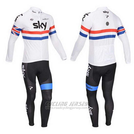 2013 Cycling Jersey Sky Champion Regno Unito White Long Sleeve and Bib Tight